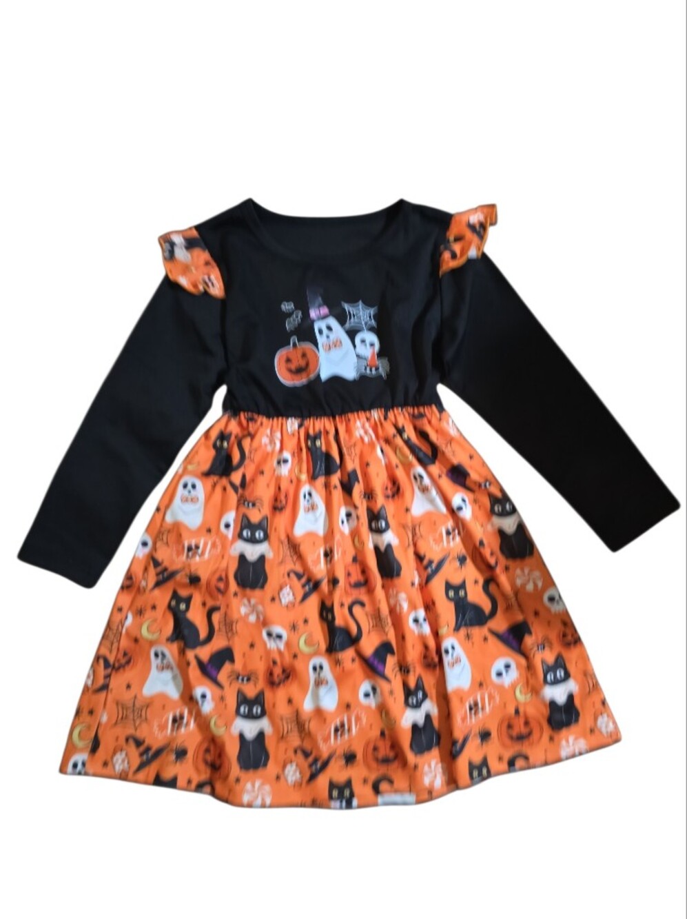 Halloween Pumpkin Print Fly-sleeved Dress (NWOT)